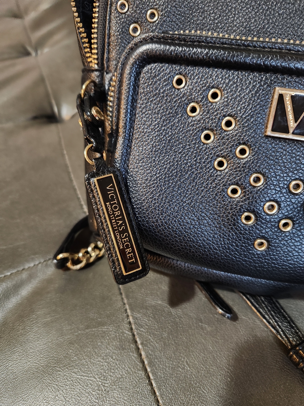 Victoria's Secret Black Mini Backpack with Gold Studs & Chain - Picture 13 of 13